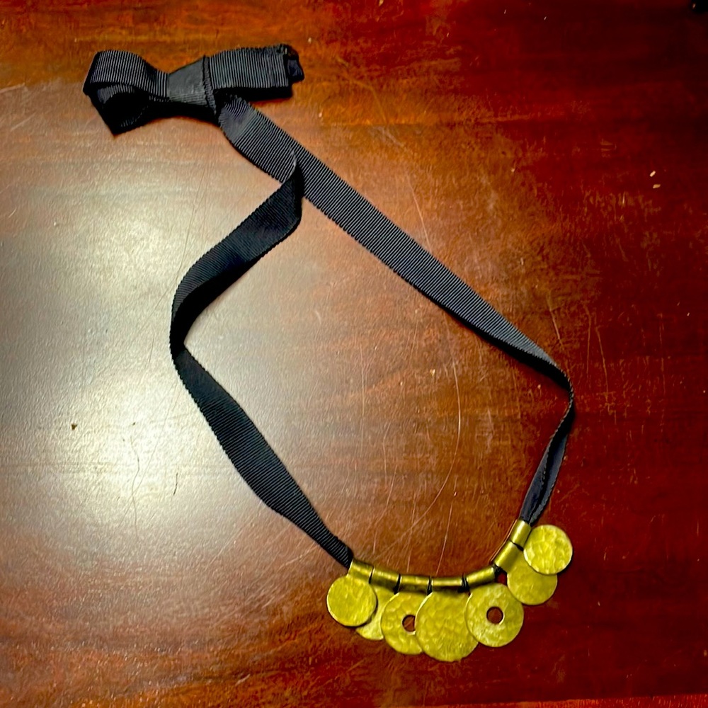 Brass and black Grosgrain ribbon necklace from JCrew